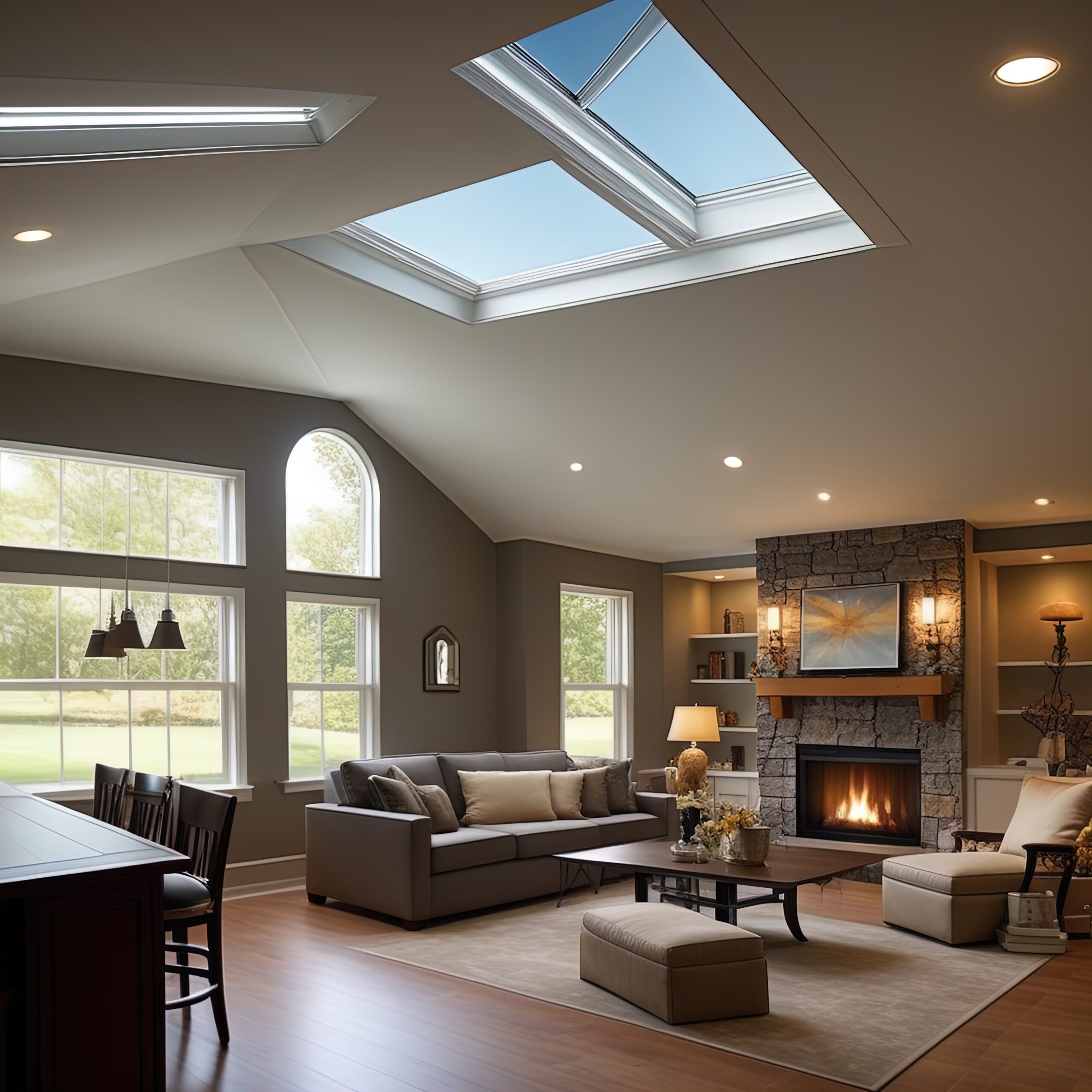 Interior view of skylight flooding a room with natural light in a Massachusetts home