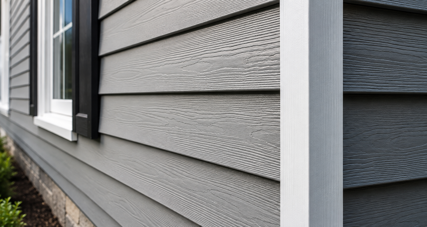 Close-up of fiber cement siding texture and detail on a Raynham Massachusetts home